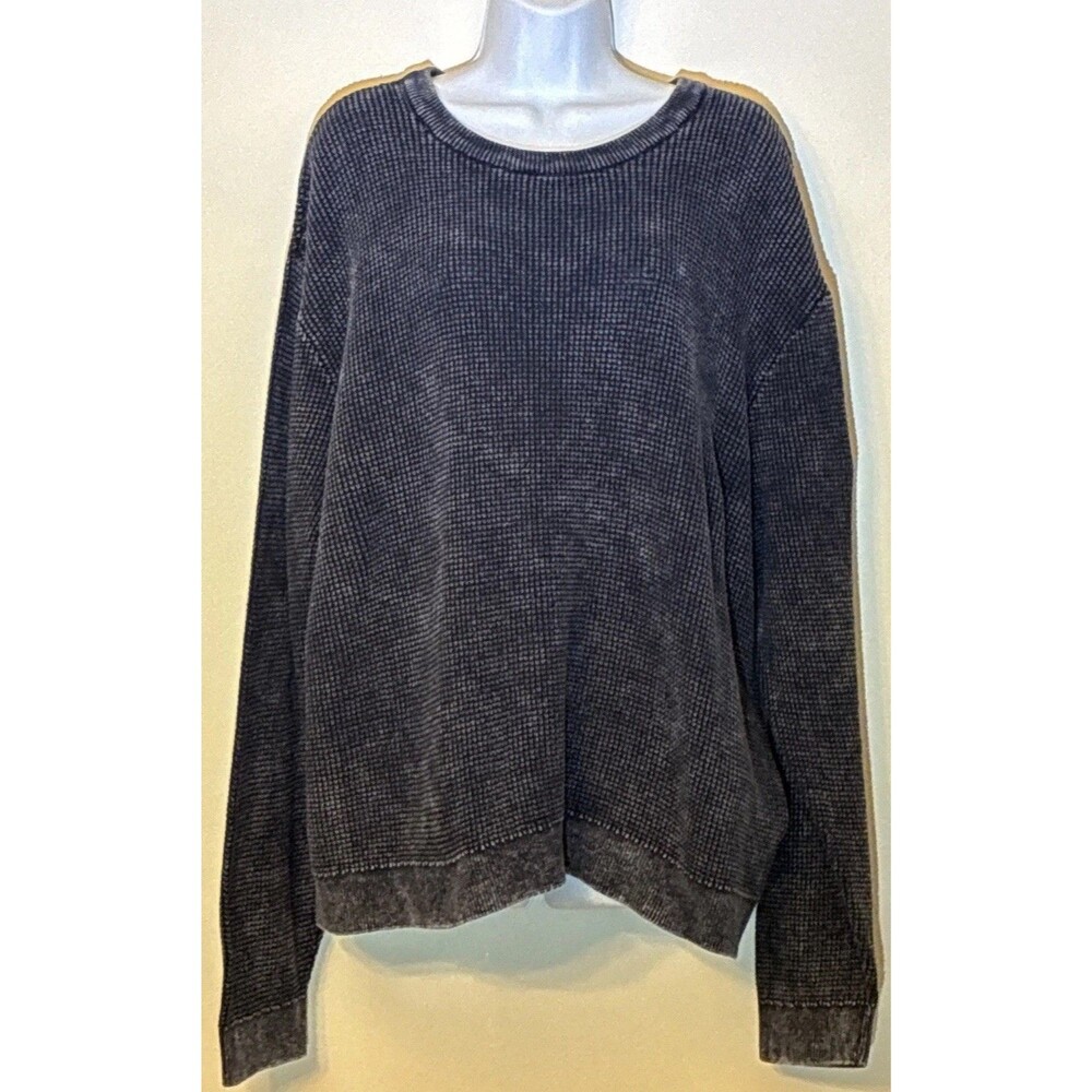 Lucky Brand Sweater Mens XXL Dark Blue Waffle Knit Washed Crewneck Pullover
